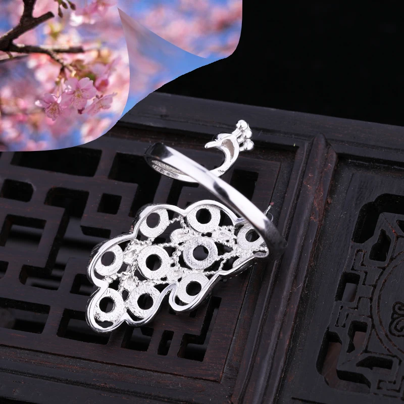 S925 Sterling Silver Color 3MM Ring Blank Empty Tray Inlaid Beeswax Turquoise 8 Stone Live Female Ring Setting