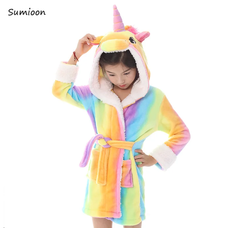 Kigurumi единорог с капюшоном Детские Банные халаты дети звезда Радуга банный халат