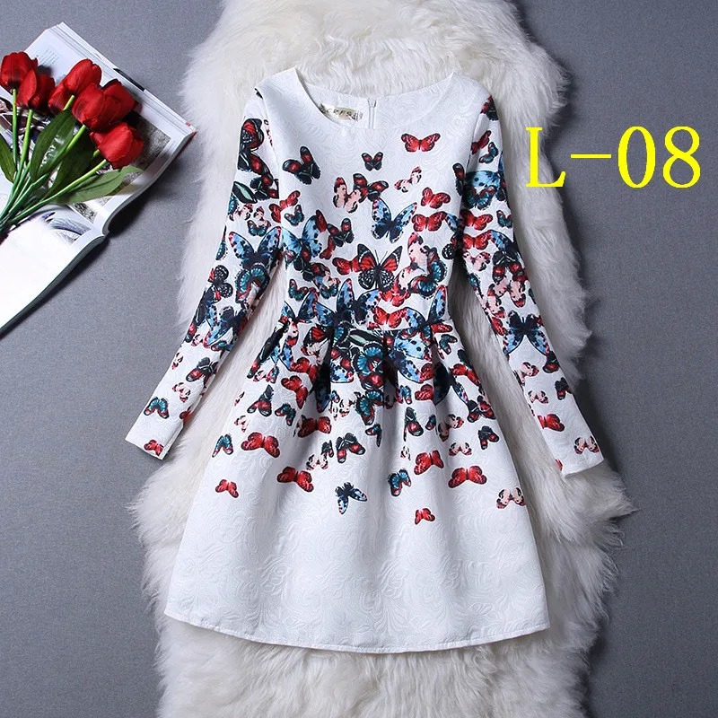 2015 Women Autumn Dress Print New Fashion Casual Dresses Long Sleeve Winter Vestidos Femininos Mavodovama | Женская одежда