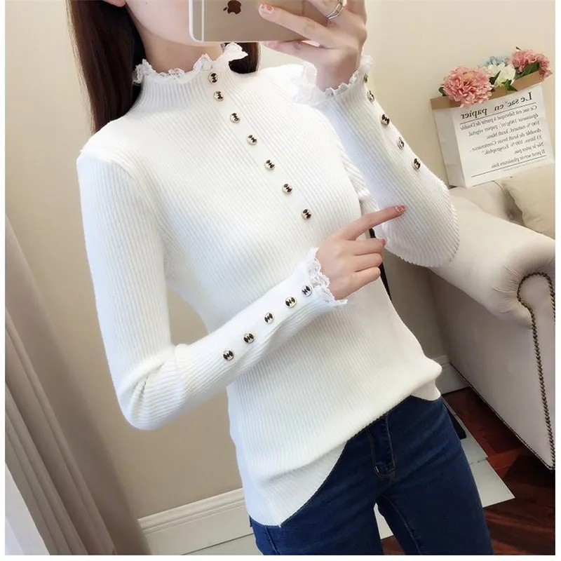 

2020 New Autumn Winter Sweater Women Fashion Simple Leisure Women Knitted Pullovers Long Sleeve Jumper Pull Button Clothing X49