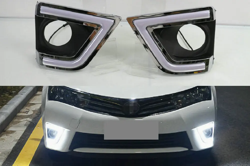 LED Auto DRL Daylight Car Daytime Running Lights White Fog Head Lamp Cover For Toyota Corolla 2014 2015 2016 Yellow Signal | Освещение