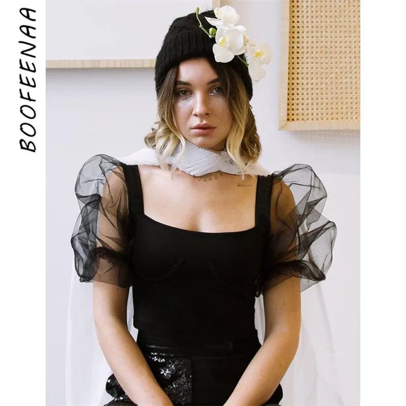 Сексуальное винтажное черное боди BOOFEENAA женские сетчатые топы и блузки с