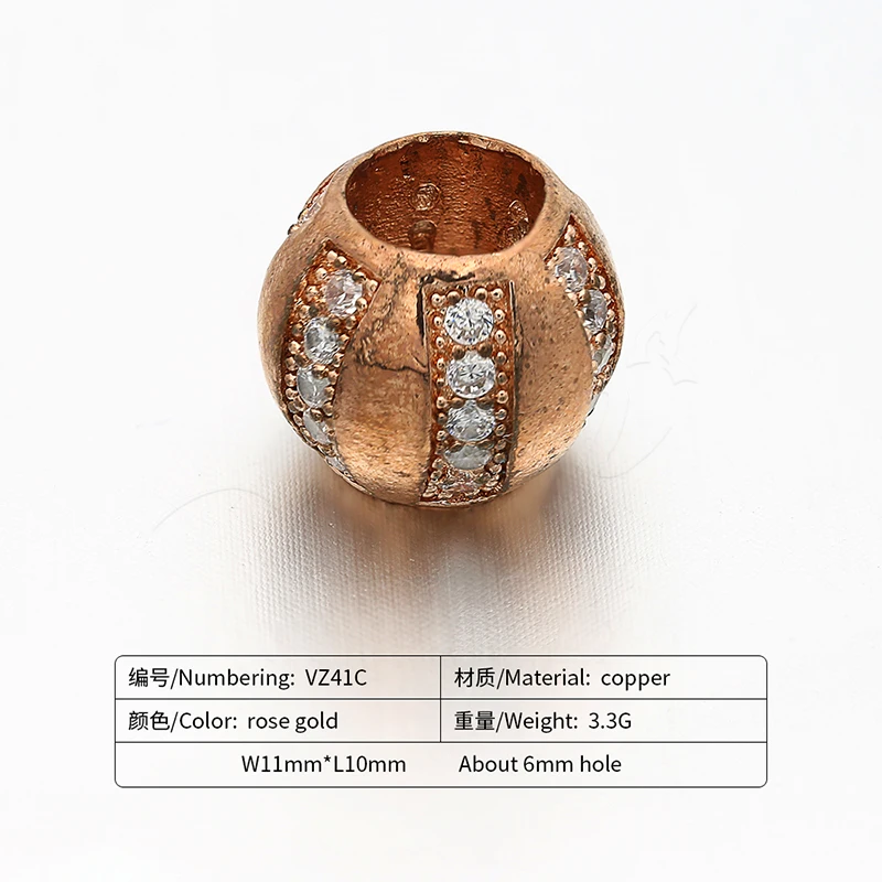 11mm*10mm spherical large hole beads brass micro-inlaid zircon CZ connector accessories for DIY making bracelet necklace Jewelry | Украшения
