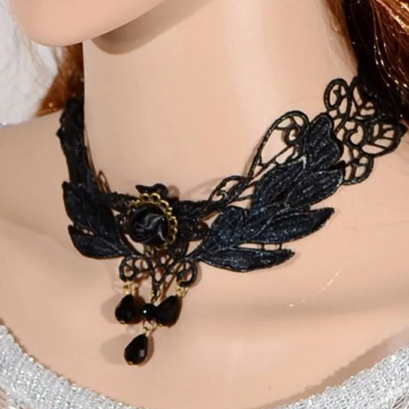Винтажные Панк ювелирные изделия черные кружевные ожерелья женские