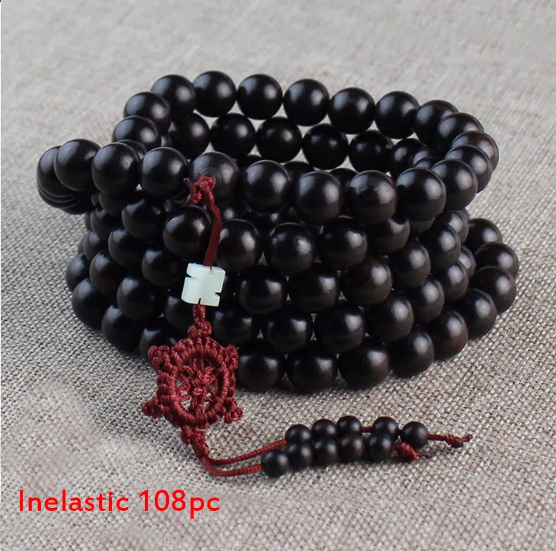inelastic 12mm 108pc Йога буддийский мала натуральный эбеновый деревянный браслет Будда из бусин для медитации и молитвы браслет для женщин черный сандаловое дерево ювелирные изделия - Окраска металла: inelastic 12mm 108pc