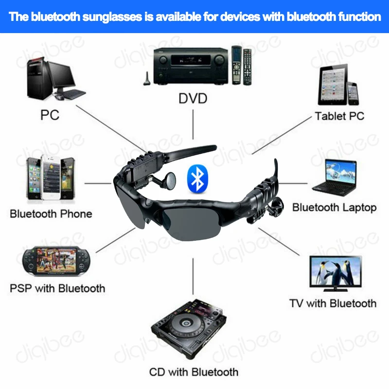 Умные очки Bluetooth гарнитура наушники поляризованных солнцезащитных очков 4 Гб MP3 плеер USB флэш-накопитель 4G поддержка карт флеш-накопителей Беспроводные стереонаушники