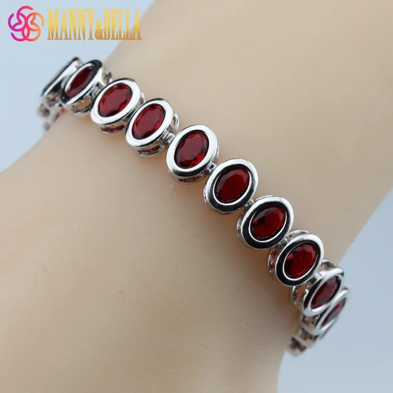 

Женский браслет с красным гранатом, регулируемая длина 18 + 3 см, 925