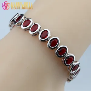 Серебряные ювелирные изделия 925 пробы, браслет с подвесками, для свадьбы, помолвки, красный гранат, Модный женский костюм, бесплатная доставка