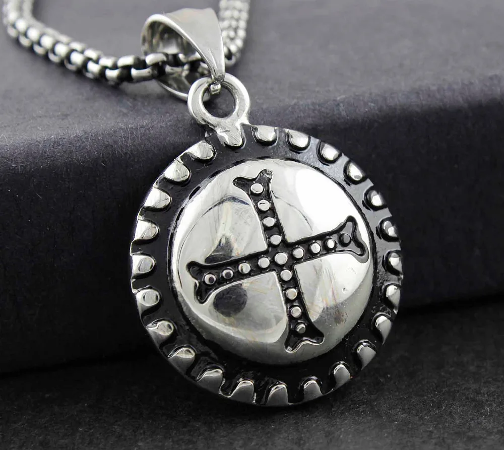 Круглый крест кулон ожерелье мужские ювелирные изделия из нержавеющей стали Goth |