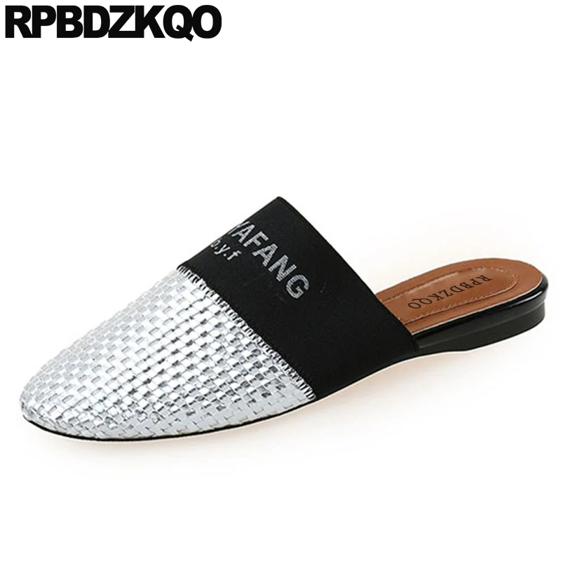 woven ladies gray round toe gold breathable flats women large size 10 korean mules plus slippers designer shoes china suede