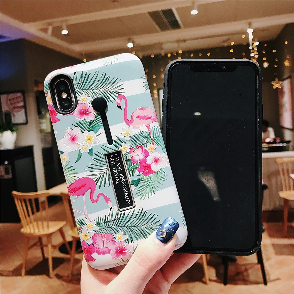 Retro Floral Flamingo victoria secret Phone case For iPhone XS MAX Cover Hide Ring Stand Holder Case 6 6s 7 8 Plus X |