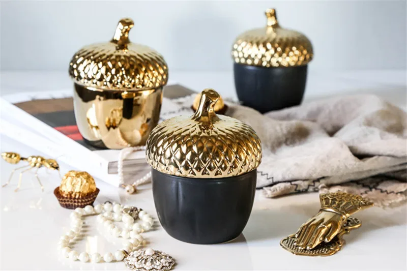 Датский дизайн керамическая креативная банка для хранения, Pinecone керамическая коробка для хранения ювелирных изделий позолоченные рождественские подарки на год