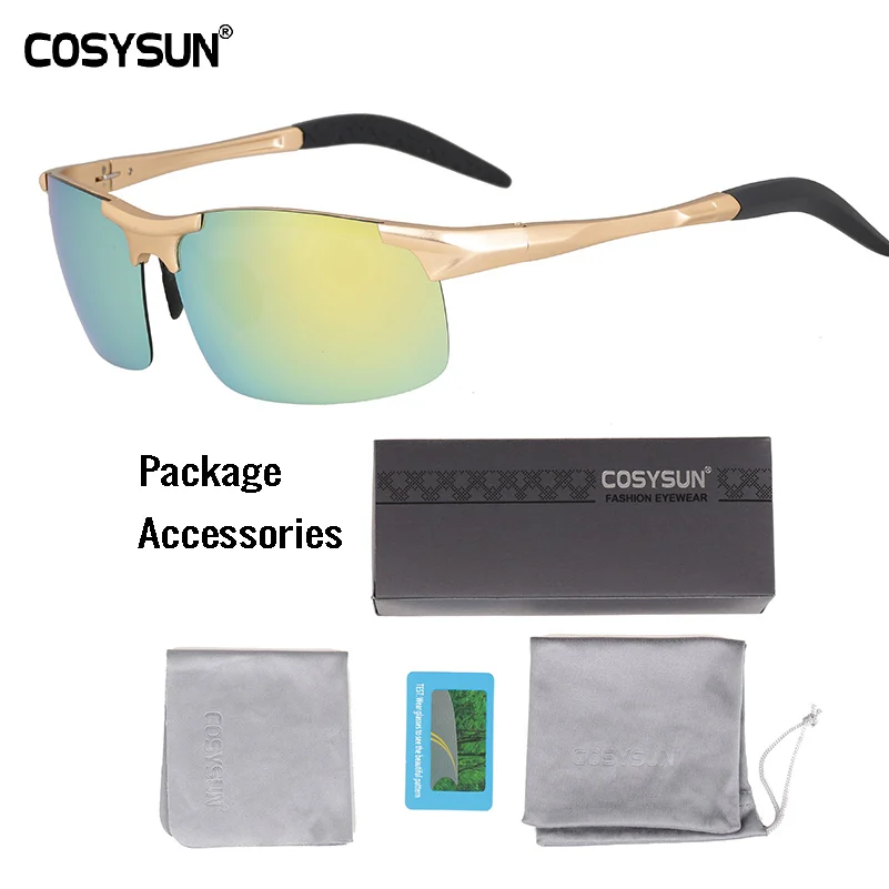 Gold Brief PKG COSYSUN мужские поляризованные солнцезащитные очки из алюминиевого сплава, мужские солнцезащитные очки с зеркальными линзами, поляризованные солнцезащитные очки для вождения, мужские солнцезащитные очки, 6 цветов - Цвет линз: Gold Brief PKG