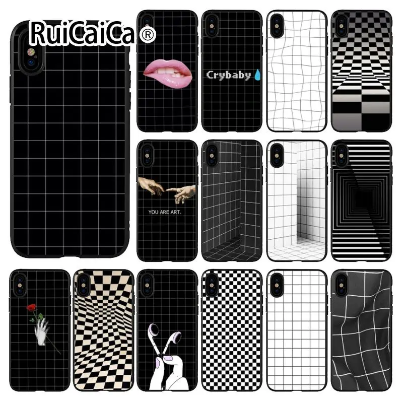 Ruicaica черно белый решетчатый DIY чехол для телефона с рисунком Apple iPhone 8 7 6 6S Plus X XS MAX 5