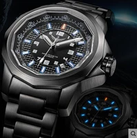 yelang mens automatic wristwatch tritium light t25 wr100m japan movement 21jewels sapphire date luminous black steel band