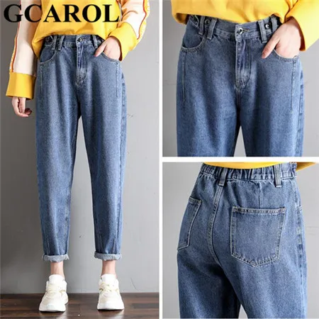 GCAROL, новинка, Женские джинсы-карандаш из 93% хлопка, джинсы с высокой талией, джинсы в стиле бойфренда, 3 цвета, размера плюс 26-32 - Цвет: Light Blue