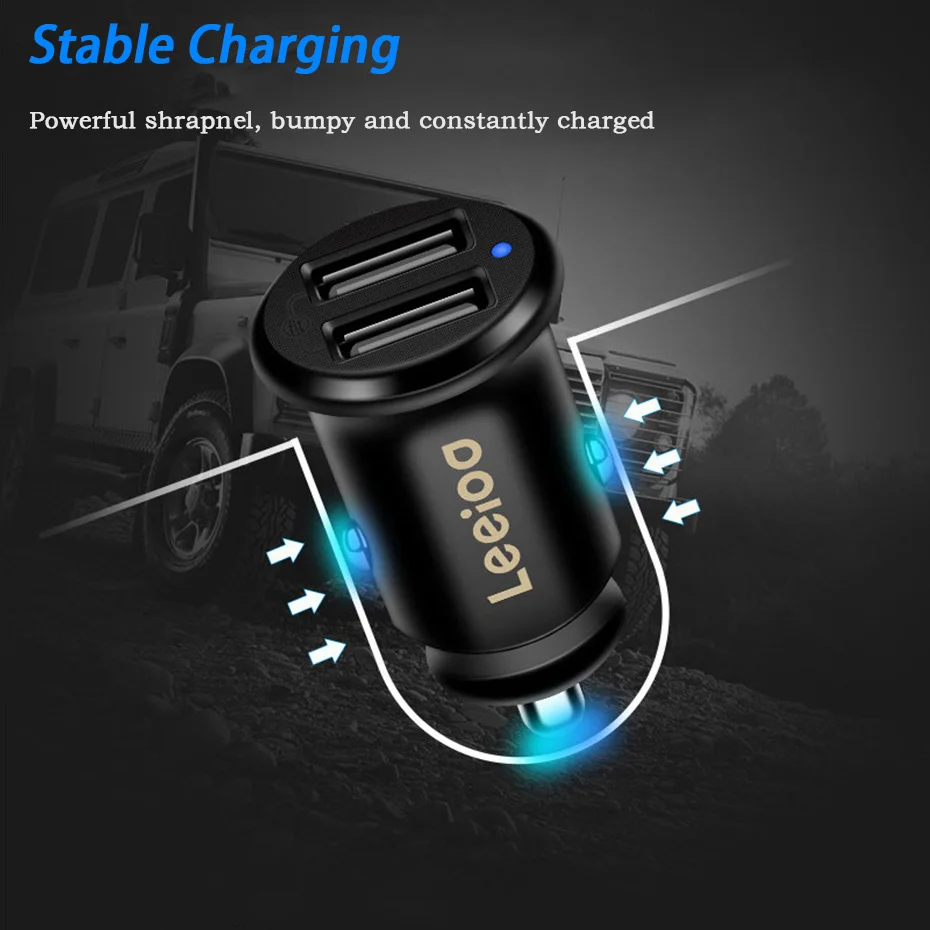 Leeioo автомобильное зарядное устройство с двумя Usb 4.8A автомобильный светильник-сигарета er Универсальное USB Автомобильное зарядное устройство с синим светодиодным светильник для iphone Sumsung Xiaomi