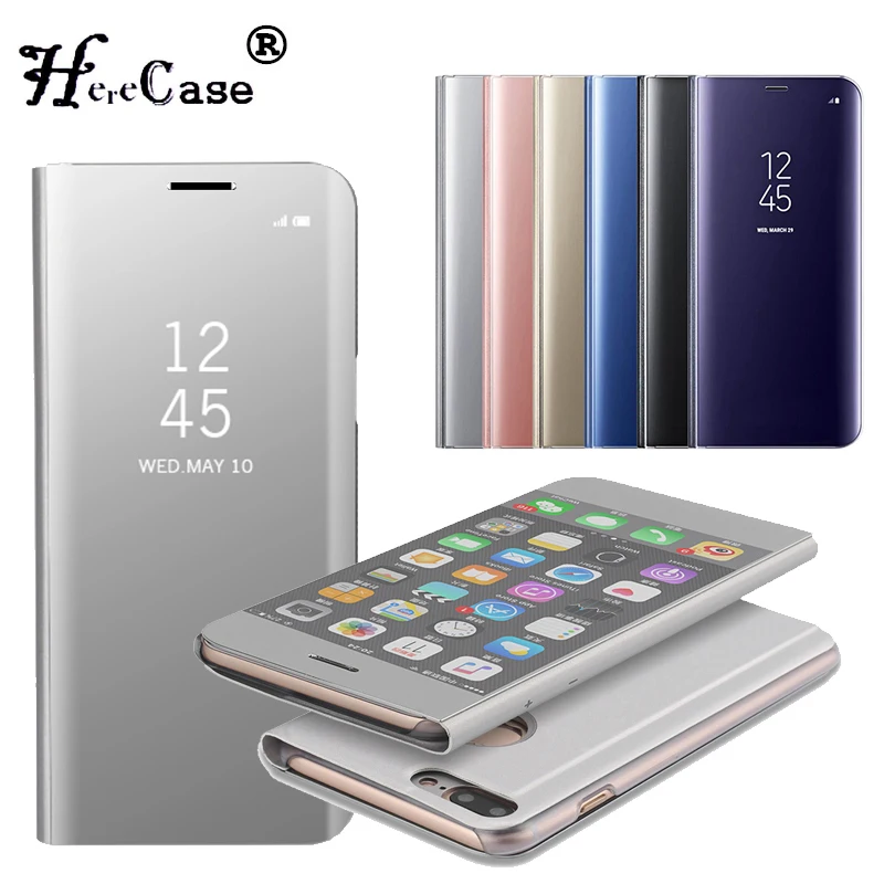 Умный кожаный флип-чехол с зеркальной подставкой для Huawei Mate 8 9 10 Pro Lite P8 P9 P10 Plus iPhone X