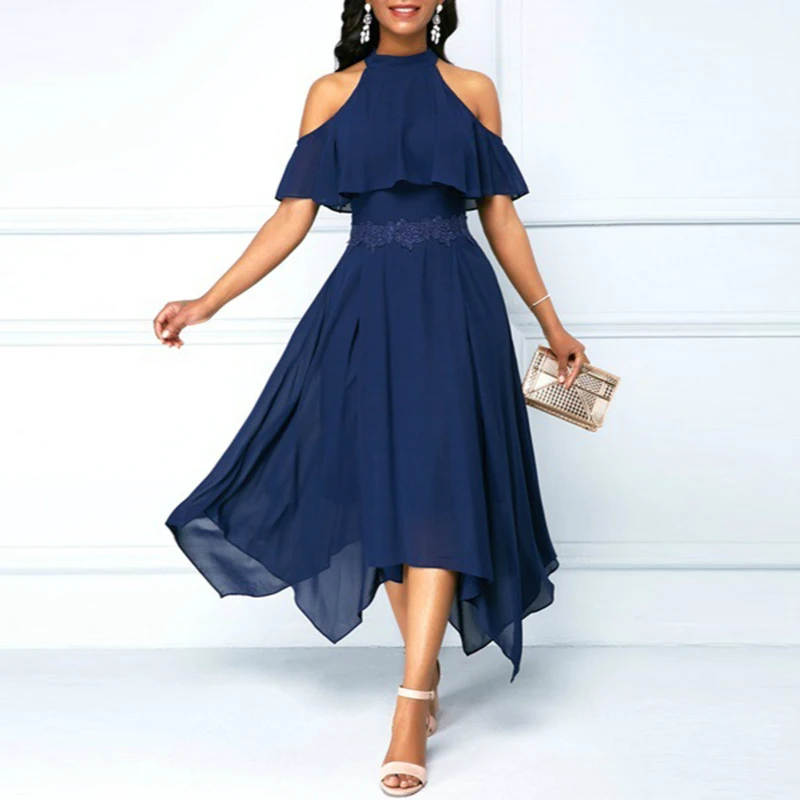 Женское винтажное цветочное кружевное платье с открытыми плечами и лямкой на шее