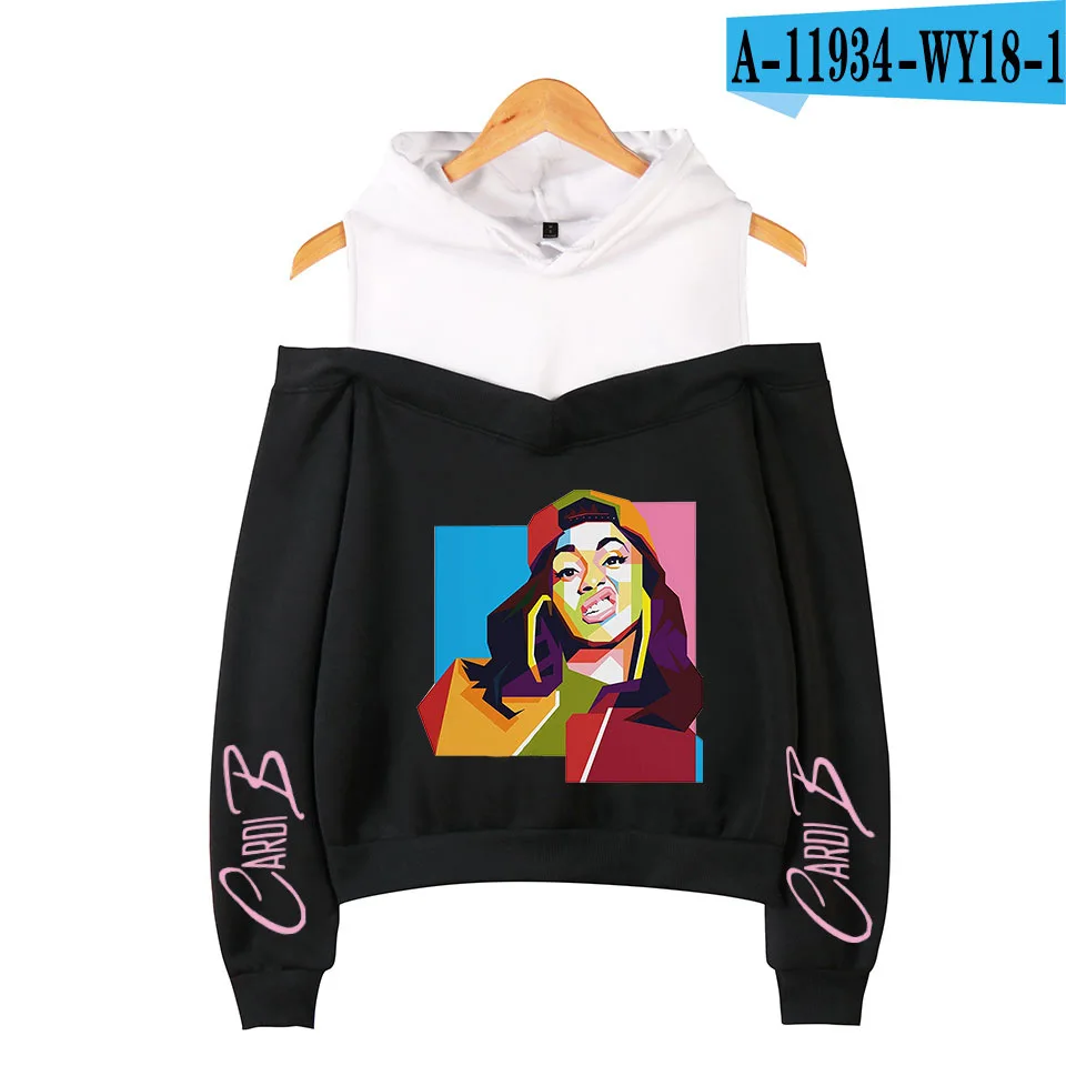 001 Rapper Cardib Cardi B негабаритная Толстовка Harajuku свитшоты женские с длинным рукавом с открытыми плечами эксклюзивная одежда с капюшоном Poleron Mujer - Цвет: 001