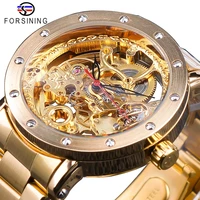 forsining 2019 fashion full golden clock flower transparent watches black red pointer mens automatic watches top brand luxury