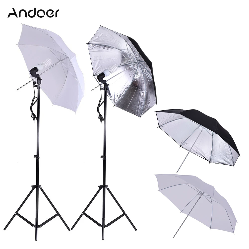 Andoer фотостудия зонтичное освещение набор w/ 2m световые стойки + 45W 5500K лампа для