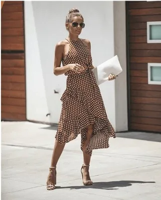 Женское длинное платье с оборками летнее женское в горошек без рукавов