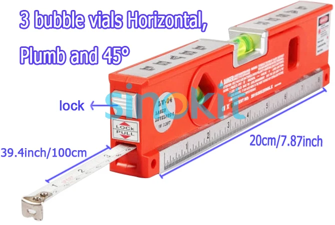 Горизонтальный лазерный маркер 3 Пузырьковые пробирки измерительная лента