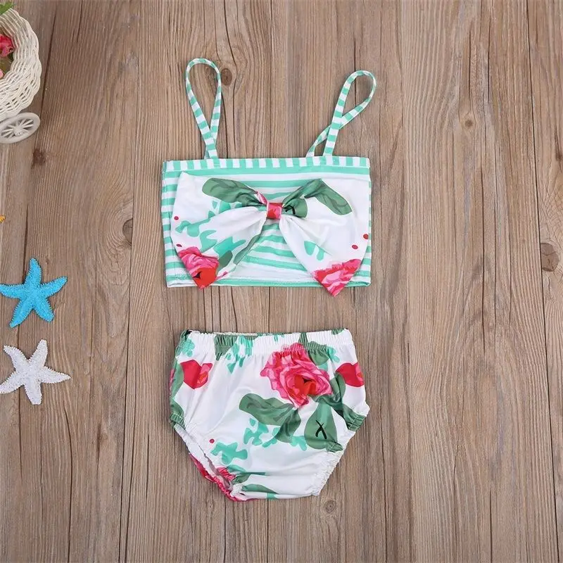 Детские Танкини с цветочным рисунком для маленьких девочек купальный костюм