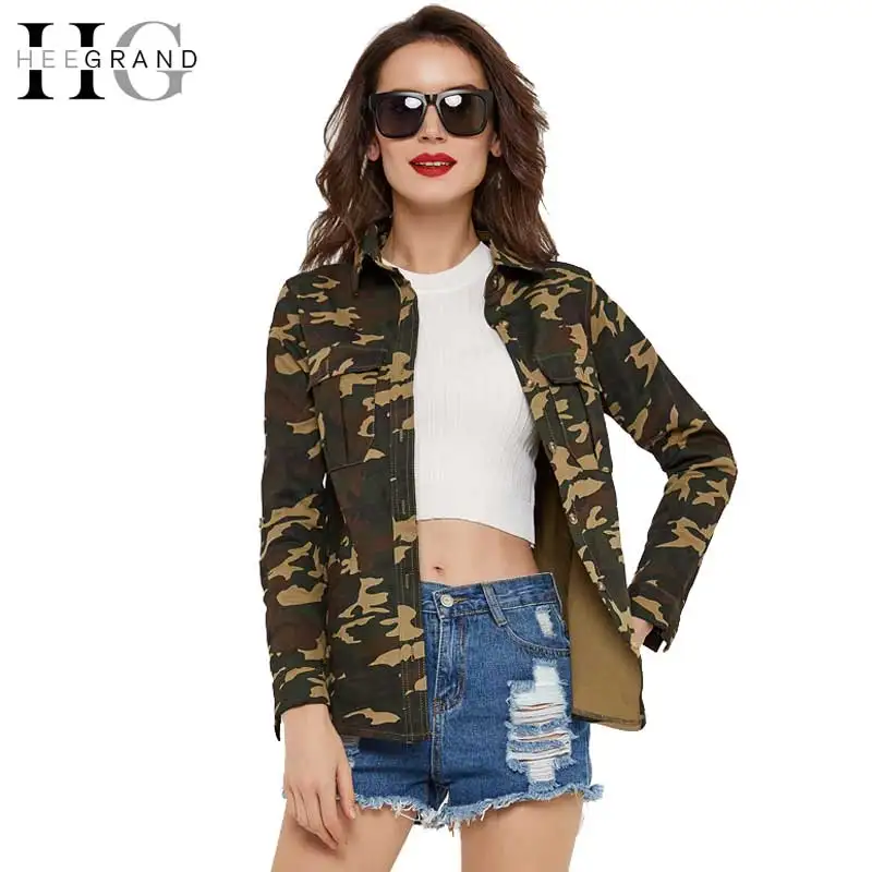 HEE GRAND 2018 Модная тонкая камуфляжная Женская куртка осенняя с отложным воротником