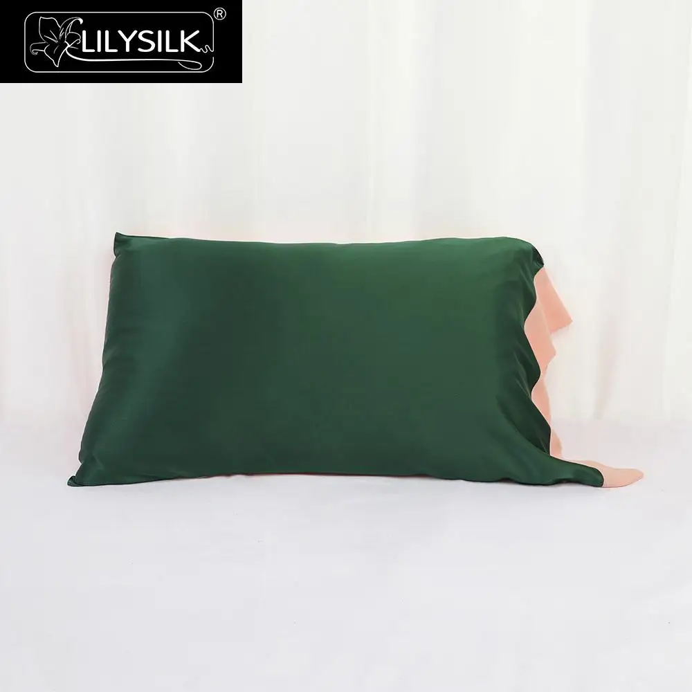 Green Jade Pink LilySilk 19 Momme шелковая наволочка с одной стороны шелк с Тенсел нижняя сторона конверт на пуговицах-контрастный цвет-отлично подходит для волос - Цвет: Green Jade Pink