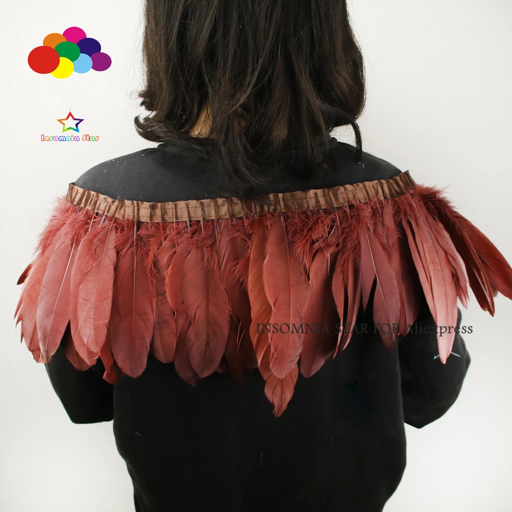 

Wholesale 2 Meter/lot Top Quality Dyed Red coffee Goose Saintettes Feathers Trim