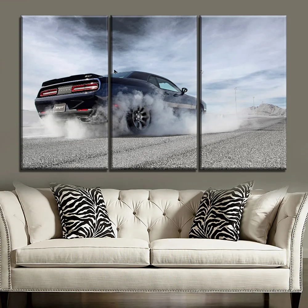 Украшение для стен гостиной автомобиль дым HD Картина 3 шт. Dodge Challenger плакат
