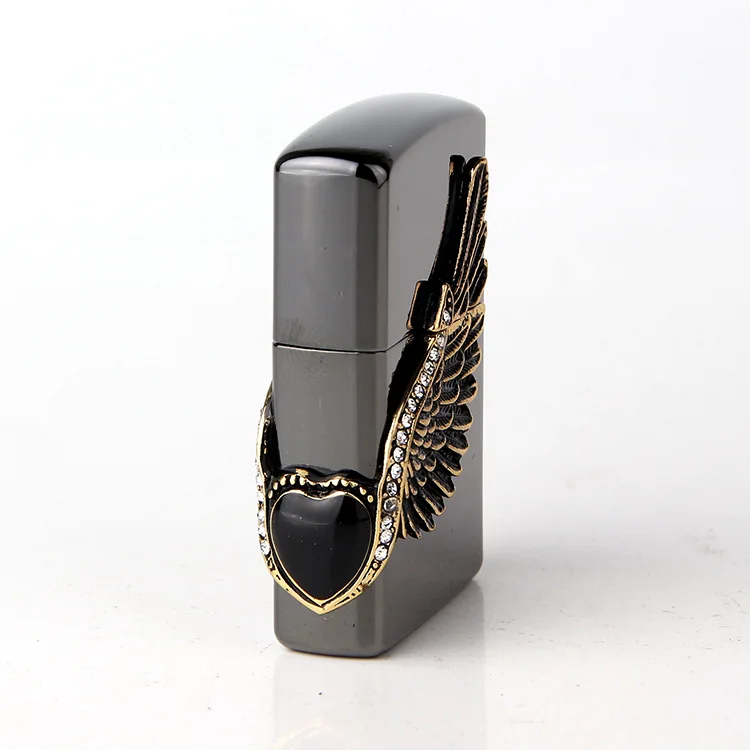 Керосиновая Зажигалка Angel wings черная зеркальная с ангельскими крыльями винтажная