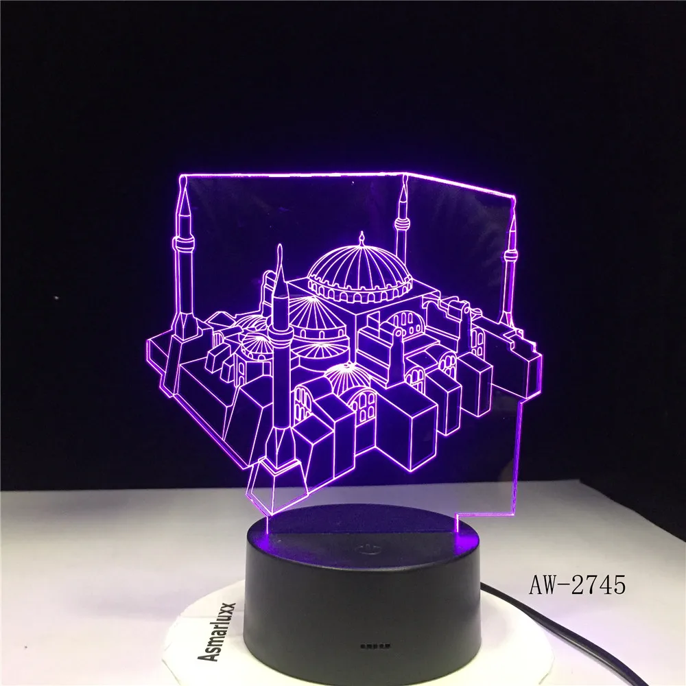 Мечеть строительство Красочные градиент 3D настольные лампы Led детский спальный