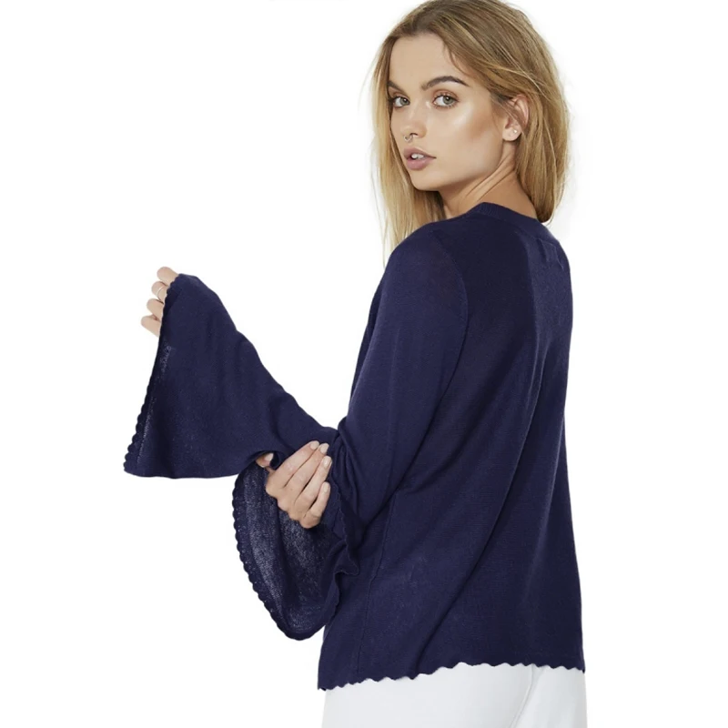 HDY Haoduoyi Solid Fashion Dark Blue Sweaters Women Letters Printed Embroidery Casual Pullovers Female Lace Tops Lady | Женская одежда