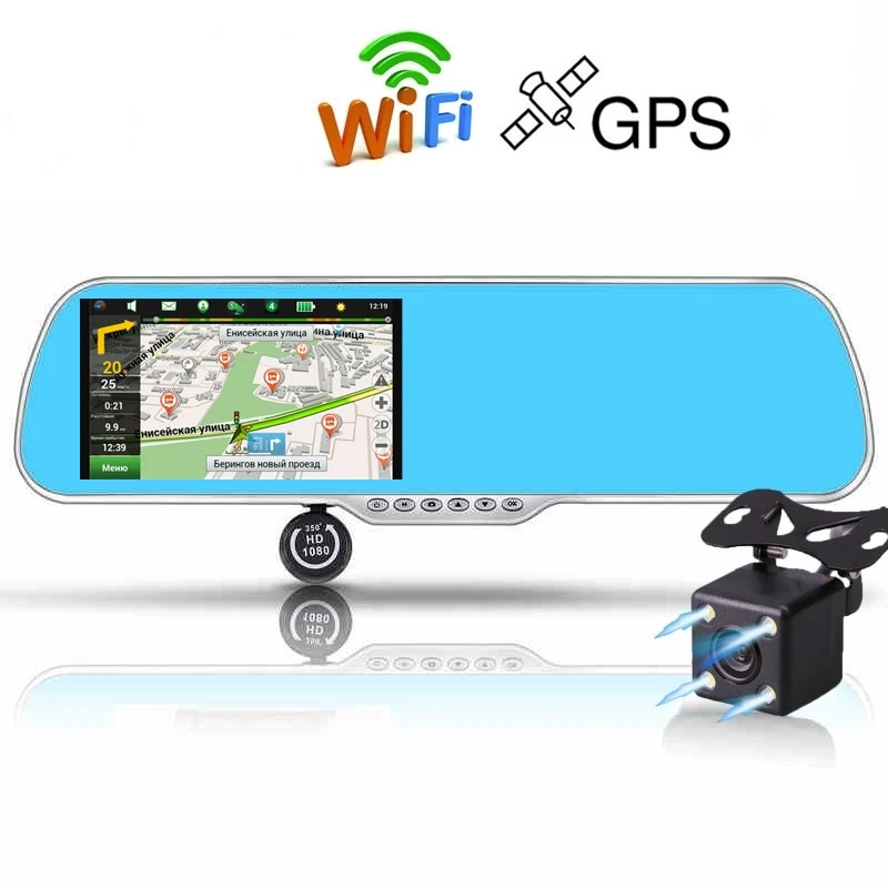 Ecartion " Android сенсорный Автомобильный видеорегистратор gps навигатор зеркало заднего вида Автомобильная Камера Двойной Объектив Wifi видеорегистратор FHD 1080P видео рекордер