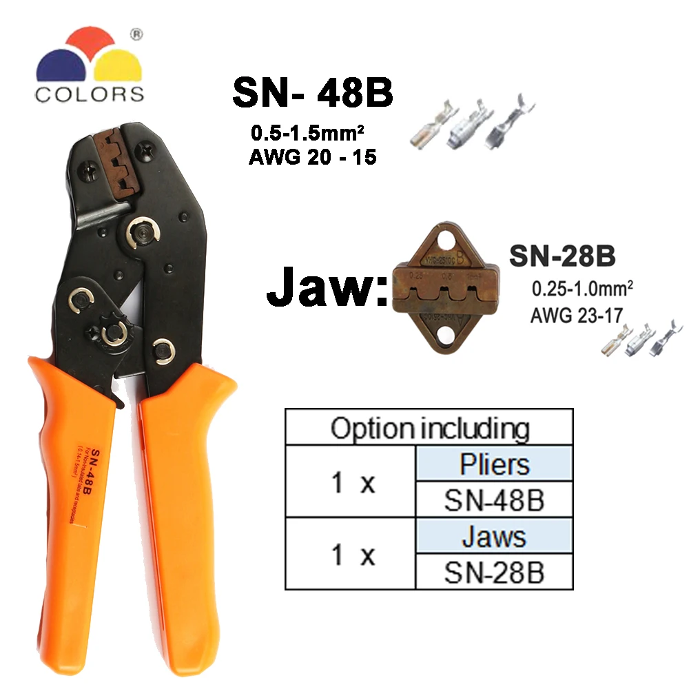 SN-48B 1Jaw Обжимные Клещи Инструменты SN-48B для TAB 2,8 4,8 6,3/C3 XH2.54 3,96 штекером с использованием трубки insuated терминалы Электрический зажим мультиинструмент 28B комплект - Цвет: SN-48B 1Jaw