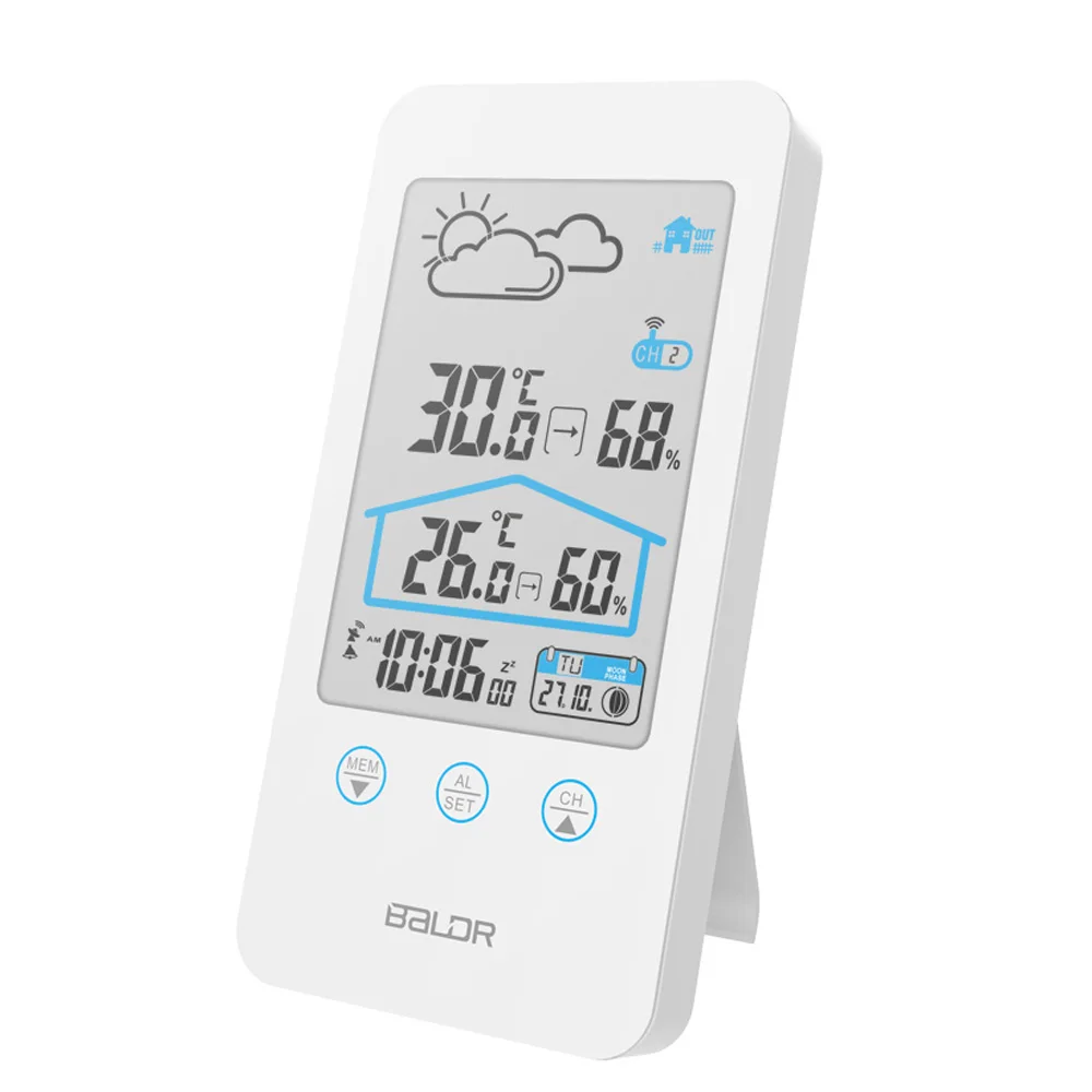 Wireless Thermometer Hygrometer Indoor Outdoor Touch Screen Weather Station Weather Forecast With Moon Phase Calendar Function
