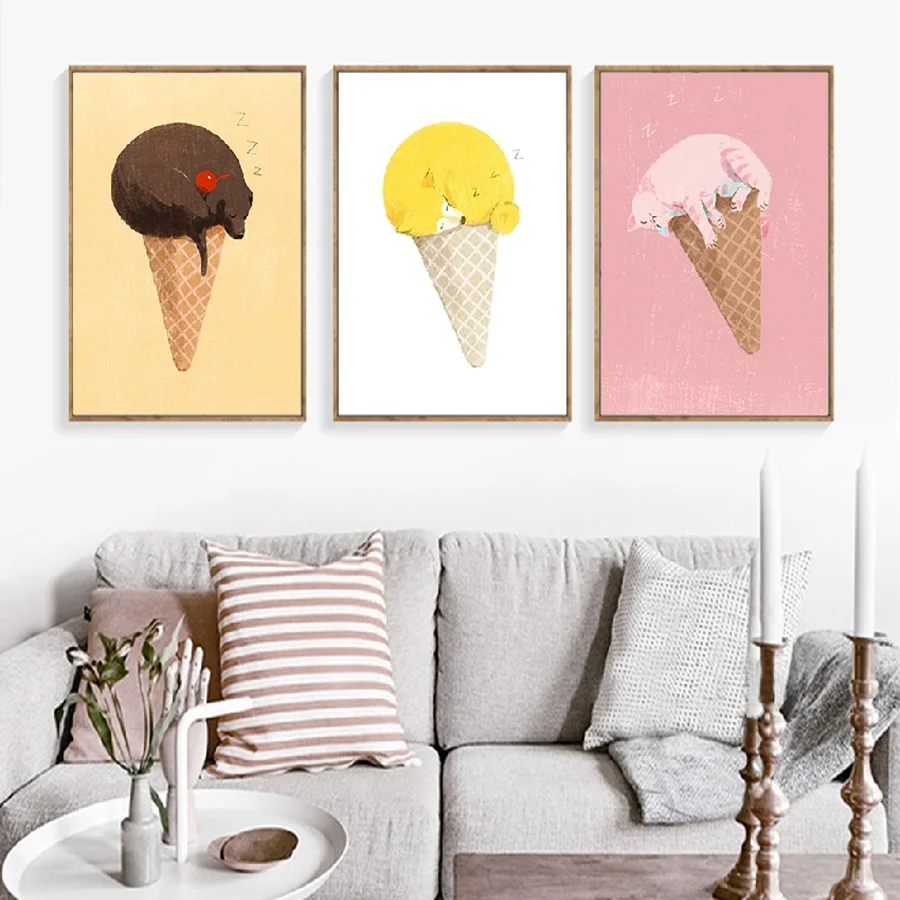 Креативный постер мороженого спящий мультфильм животное холст картина лиса