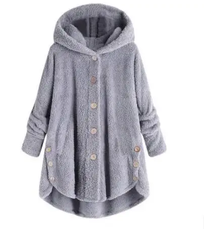 light grey Пушистые пальто, Осень-зима, женские куртки, Женская Повседневная Верхняя одежда с капюшоном и длинным рукавом, пальто с разрезом, женские свитера размера плюс - Цвет: light grey
