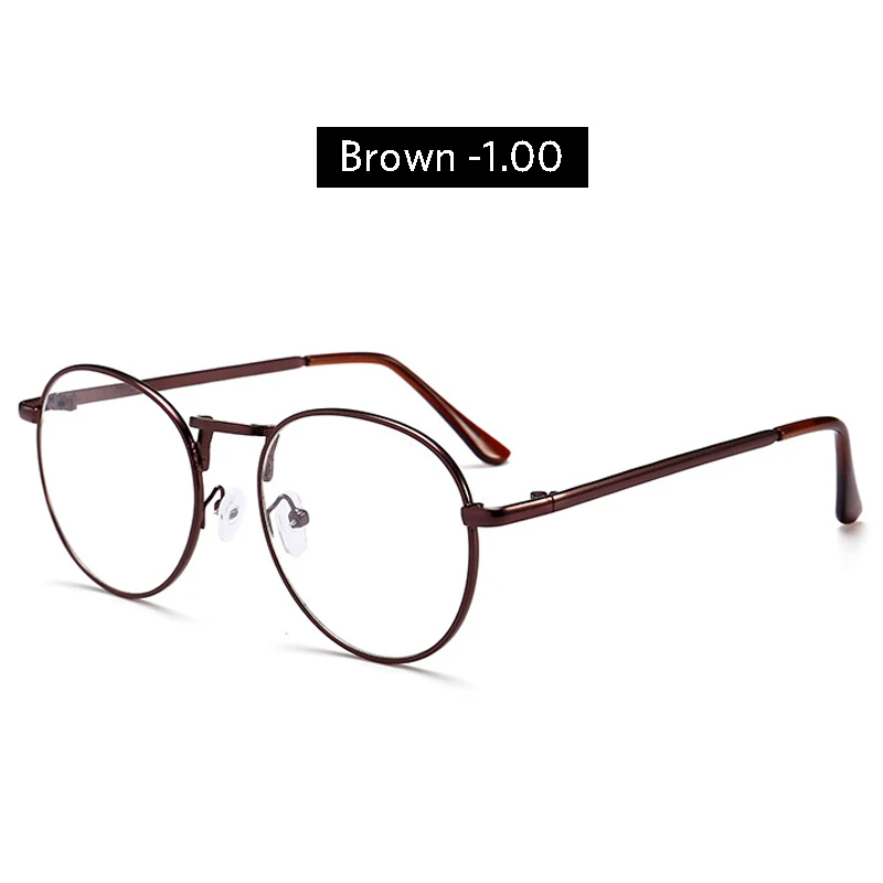 Brown -1.00 Iboode Ретро близорукие очки линзы металлические очки близорукость-1,00-1,50-2,00-2,50-3,00-3,50-4,00-диоптрий унисекс близорукие очки - Цвет оправы: Brown -1.00