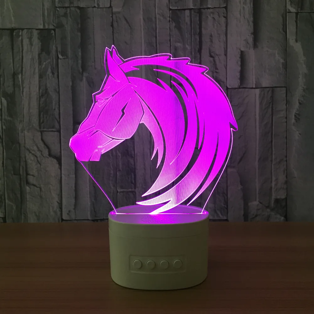 

Rechargeable 3D Night Lights Music Lamp Horse Bedroom Lamp 5 Color Change Table Party Atmosphere Home Decoration Kids Gift