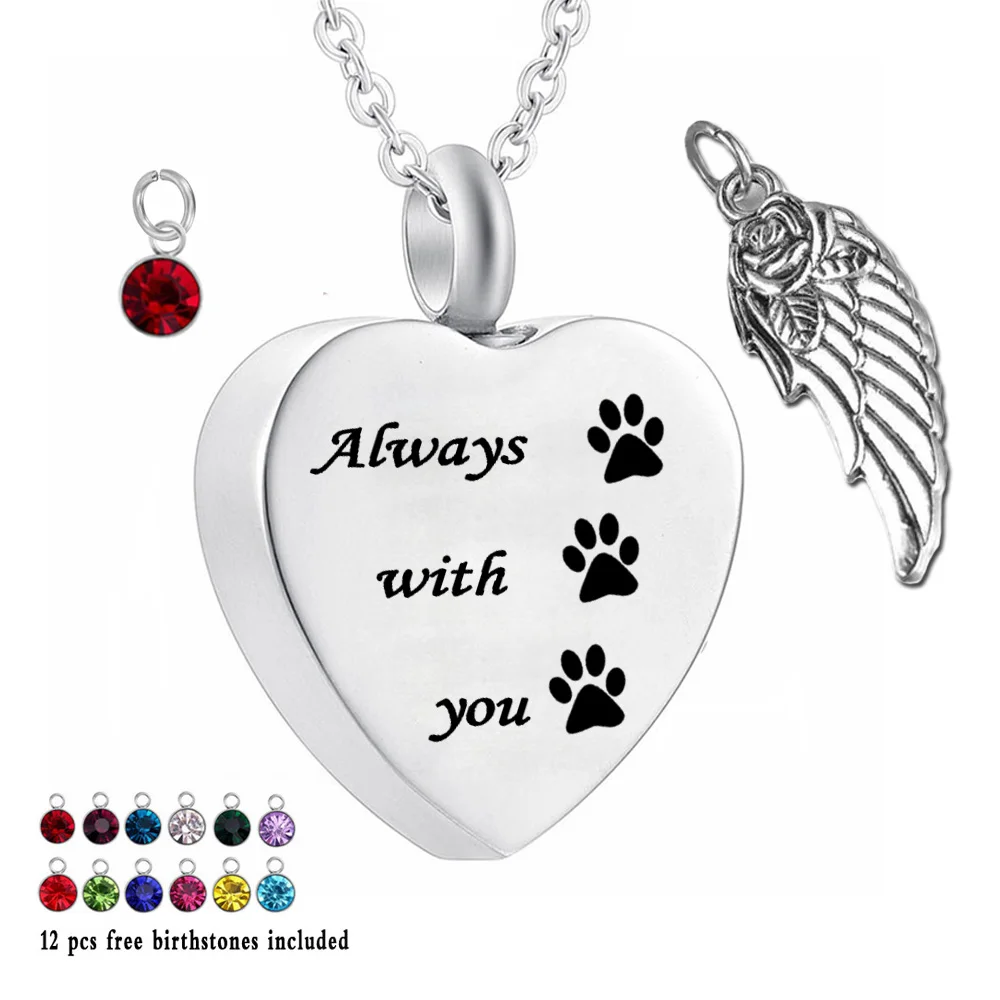 

Always with you 12 Piece Birthstone Crystal Urn Necklace Heart Memorial Keepsake Pendant Ash Cremation Jewelry for Ashes