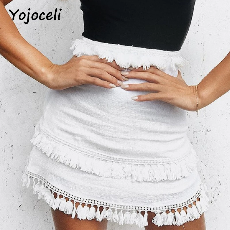 Yojoceli 2018 сексуальная летняя юбка с бахромой Милая женская пляжная для вечерние
