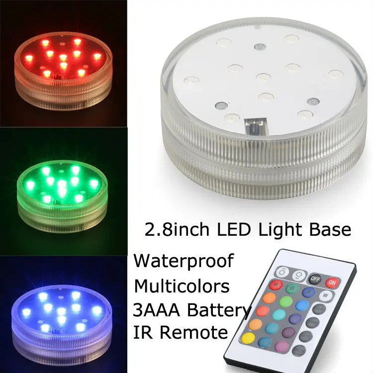 

20 pcs /lot 3AAA Battery Operated 2.8inch Waterproof Submersible Multicolors RGB LED Under Vase Light Base W/Remote