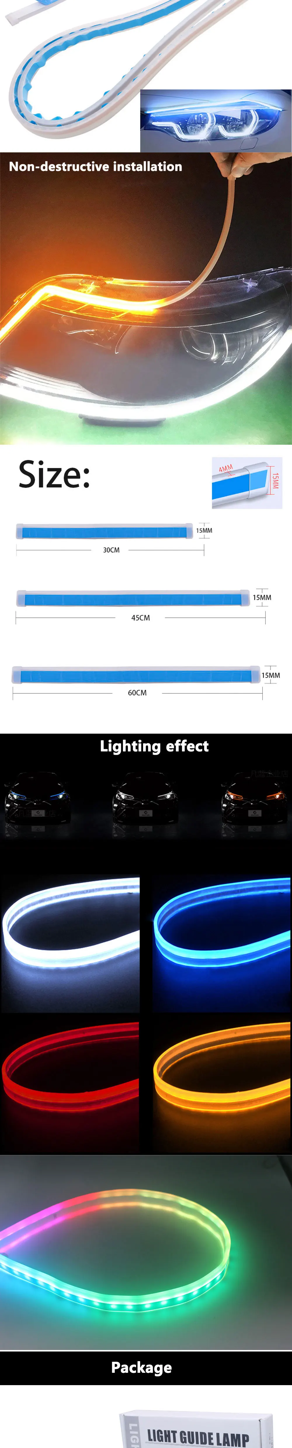 2 шт. RGB струящийся гибкий светодиодный DRL последовательный сигнал поворота светильник водонепроницаемый головной светильник полосы дневные ходовые огни дистанционное управление