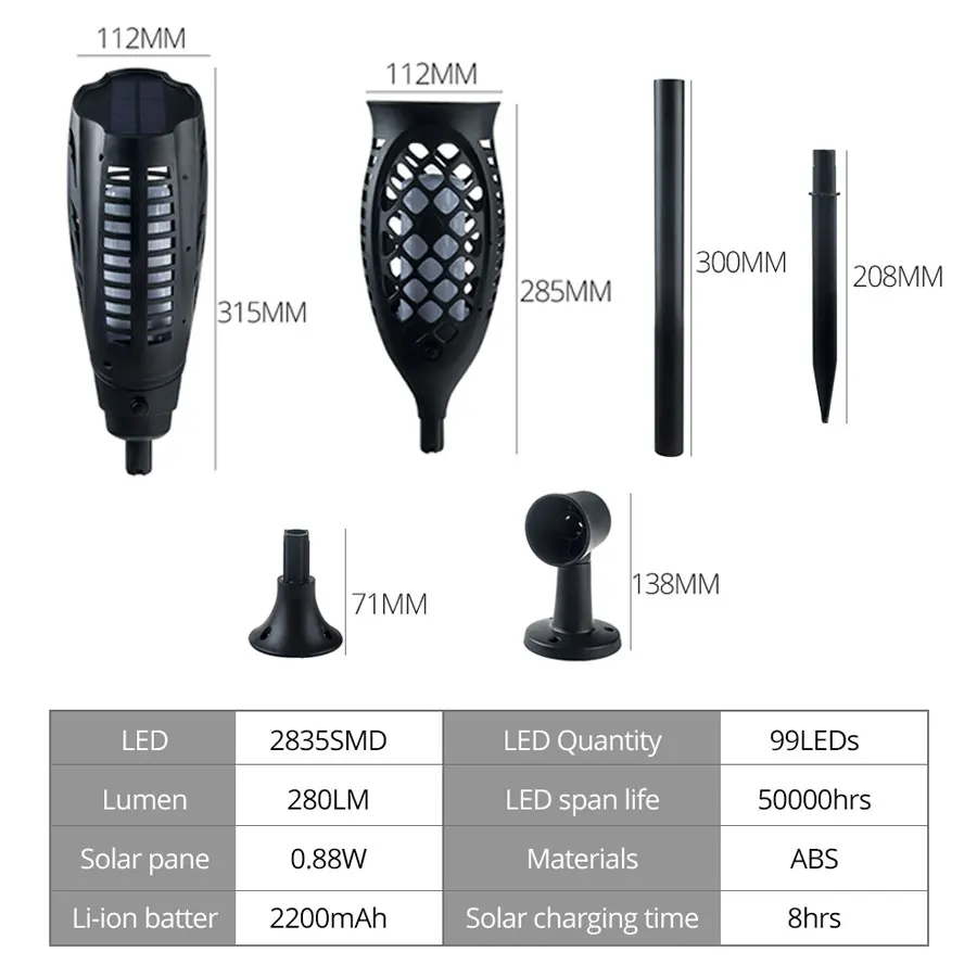 Мерцающее пламя светодиодная Солнечный фонарь уличного освещения лампа