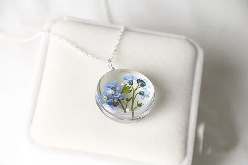 1 шт. сушеный цветок ожерелье Настоящее forget-me-Not живое растение Посеребренная Подвеска ожерелье ювелирные изделия