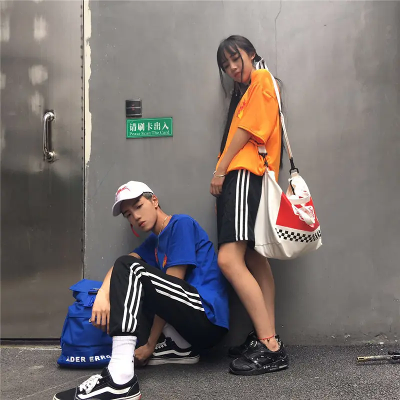 Корейские женские шорты Bf Harajuku винтажные повседневные широкие с тремя полосками